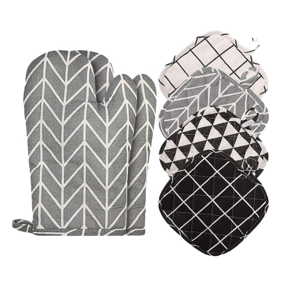 Kilougeis Gloves Clearance Set of 6 Oven Mitts and Pot Holders Kitchen Microwave Mitts Heat Oven Mittens and Oven Hot Mitts Pad for Cooking on Sale Kitchen Grey Chearance