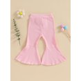 thumbnail image 2 of Kmbangi Kids Girl Flare Pants Solid Color Ribbed Elastic Bell Bottoms Trousers Bow Ruffle Pants for Toddler Baby, 2 of 8