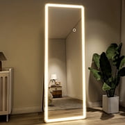 BEAUTYPEAK 64" x 21" Full Length Mirror Rectangle LED Standing Floor Mirror with Safe Corners,White