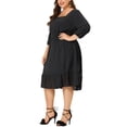 thumbnail image 4 of GRACE & GRANDEUR Robe Midi à Pois Suisses pour Femme Grande Taille, Taille Smockée, Manches 3/4, 3X, Noir, 4 of 6