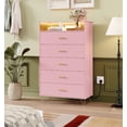 thumbnail image 3 of Commode à 5 Tiroirs avec Lumières DEL RVB et Station de Recharge – Haute Commode en Bois Rose, Armoire de Rangement Moderne à Grande Capacité, Contrôlée par Application, pour Chambre, Salon, Garde-Robe, Couleur : Rose, 3 of 9