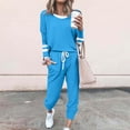 thumbnail image 2 of Moxiu Women's Spring Color Block Sweat Set - 2 Piece Long Sleeve Wide Leg Lounge Jogger Outfit Light Blue,XXL, 2 of 6