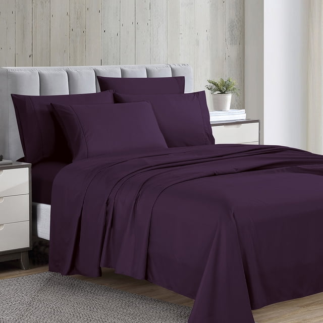 Ensemble de draps de luxe Swift Home 6 pièces avec taie d'oreiller additionnelle, Queen, Aubergine