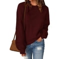 thumbnail image 2 of Chandail en Tricot pour Femme Automne Chandail Ample à Enfiler Tendance Col Rond Manches Longues Chandails en Tricot Hauts S-46 Bourgogne TTG, 2 of 6