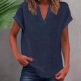 thumbnail image 2 of WEIYLL Womens Tshirt Summer Loose Fit V Neck Curved Hem Flowy Solid Navy Tee Sizes XXL, 2 of 5
