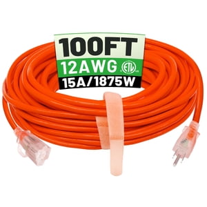 POWGRN 100 ft 12/3 Corde d'extension extérieure étanche à l'eau avec fin de l'indicateur lumineux 12 Étendue 3 Cordon longue puissance flexible résistant au froid