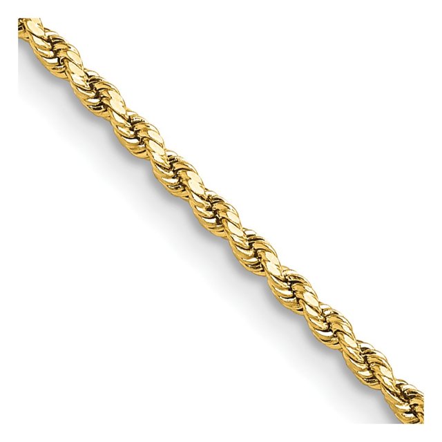 Diamond2Deal 14K Yellow Gold 2mm Semi Solid Diamond-cut Rope Chain Necklace for Women 22"