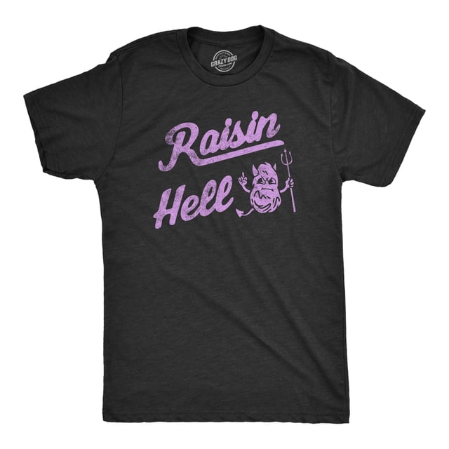 Mens Raisin Hell T Shirt Funny Evil Devil Fruit Joke Tee for Guys (Heather Black - RAISIN) - XL