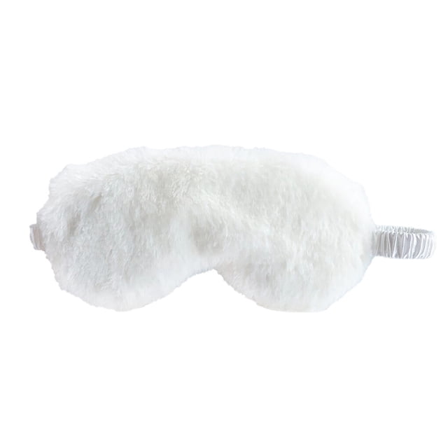 thinsony Plush Eye Mask with elastic band, designed for travel and sleeping. Made of soft plush material in solid white color, offering comfort and warmth. Compact and portable, suitable for nighttime sleep, midday rest, travel use, or as a cute blindfold eye cover.