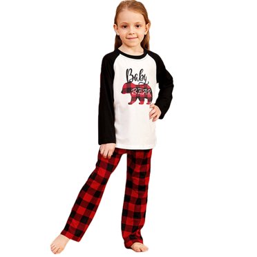 Matching Family Christmas Pajamas Set, Raglan Long Sleeve Top + Plaid Pants Set Sleepwear