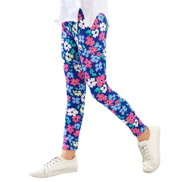 YOUSNH Leggings Longueur Cheville pour Filles Enfants Impression Fleur Classique Pantalon Extensible Pantalon Filles Bleu Foncé_001 2-3 Ans