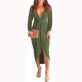 thumbnail image 1 of Gspmoly Robe d'Été, Robe Mi-Mollet pour Femmes et Hiver Unie à Col en V Plissée, Moulante Fendue, Robes de Soirée pour Femmes Offres Prime, 1 of 8