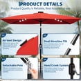thumbnail image 3 of Garvee 10' x 6.5' Solar Patio Umbrella,Table Umbrella ,Crank & Push Button Tilt, 6 Sturdy Ribs, Red, 3 of 8