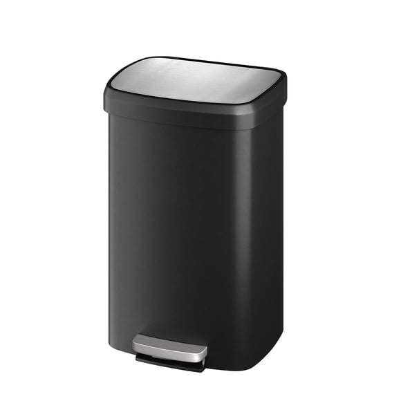 13 Gallon / 50 Liter Plastic Trash Can with Lid, Large Garbage Can for Kitchen, Rustproof Step-on Kitchen Trash Bin with Liner Rim, Rear Handle, Soft Close Lid, Black