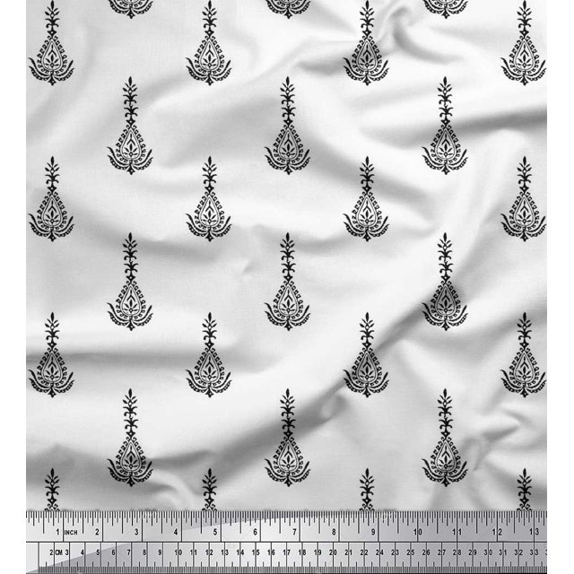 Soimoi Moss Georgette Fabric Leaves & Floral Block Print Sewing Fabric Yard 42 Inch Wide