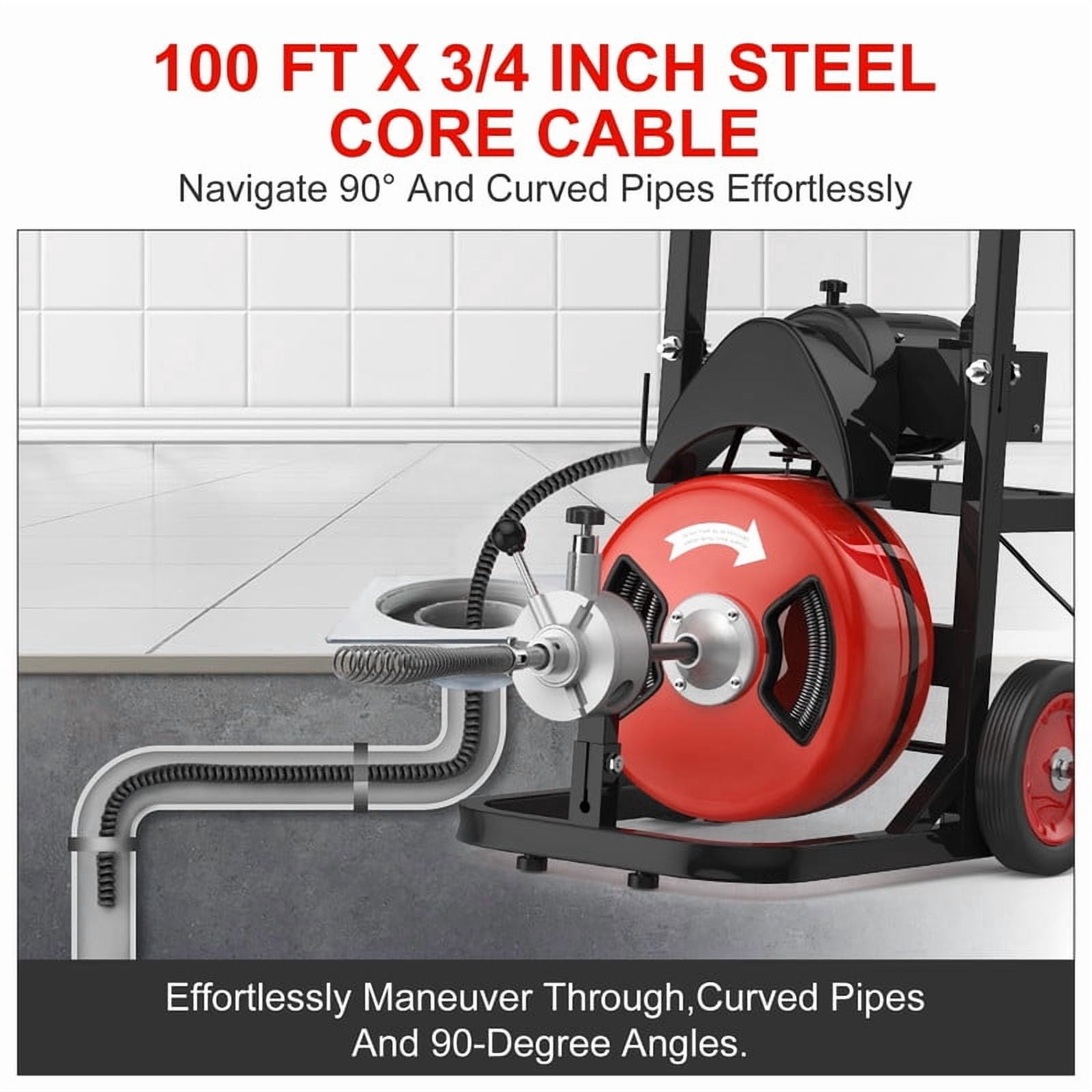 IdealHouse 75Ft x 1/2 Inch Drain Cleaner Machine AutoFeed Electric Drain Auger with 6 Cutters for 24 Inch Pipes 75 Foot Sewer Snake for Commercial IdealHouse 75Ft x 1/2 Inch Drain Cleaner Machine AutoFeed Electric Drain Auger with 6 Cutters for 24 Inch Pipes 75 Foot Sewer Snake for Commercial