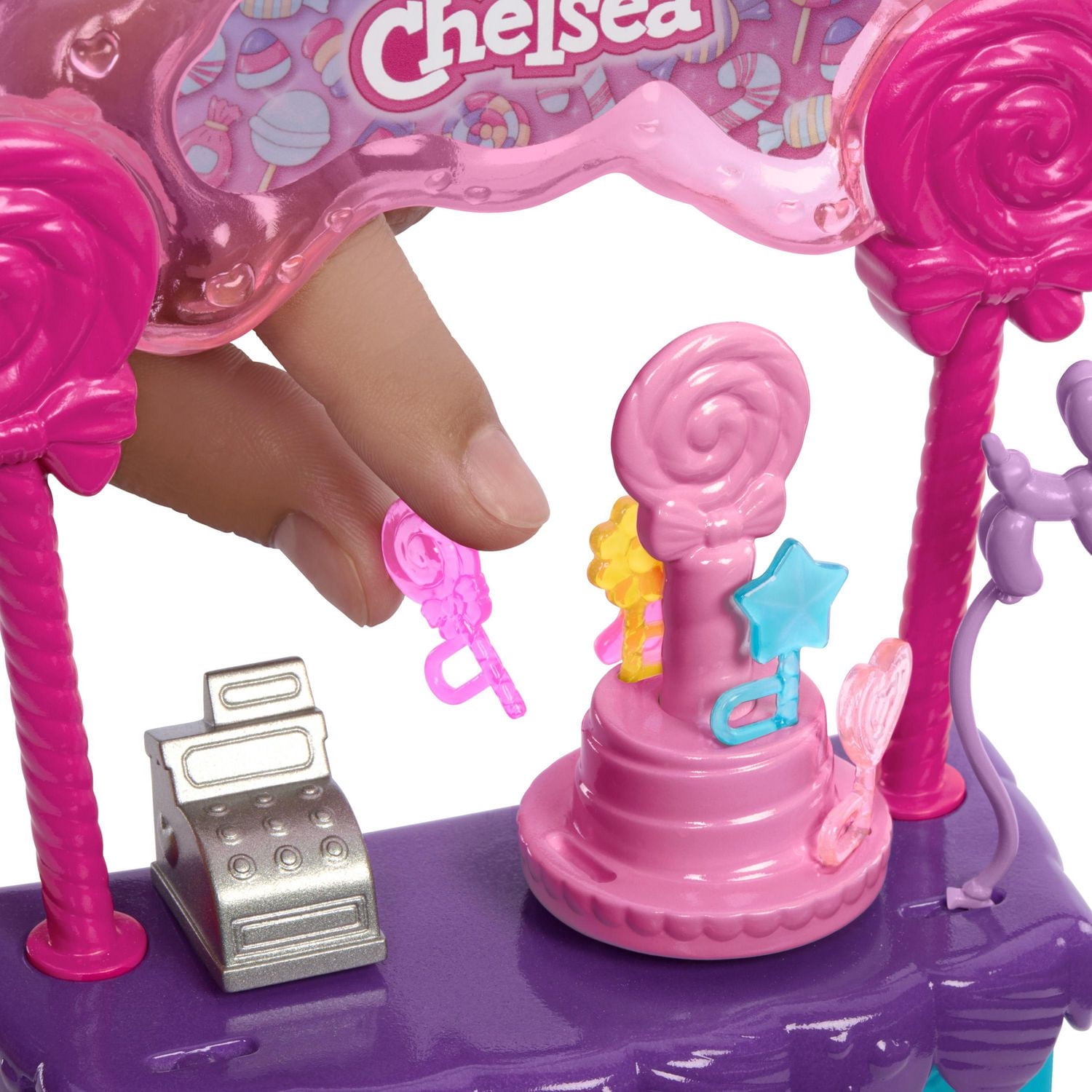 Barbie Chelsea Doll & Lollipop Stand, 10-Piece Toy Playset with Accessories