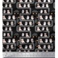 thumbnail image 1 of Soimoi Black polyester Crepe Fabric Text & Owl Bird Printed Fabric 1 Yard 42 Inch Wide, 1 of 3