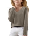 thumbnail image 1 of LOVZFMLL Sweaters for Girls, V-Neck Ribbed Pullover Classic Casual Solid Color, Cozy Soft Layering Top Fall Clothes Warm Winter Tops Teen Girls Clothes for 14-15 Years, 1 of 6