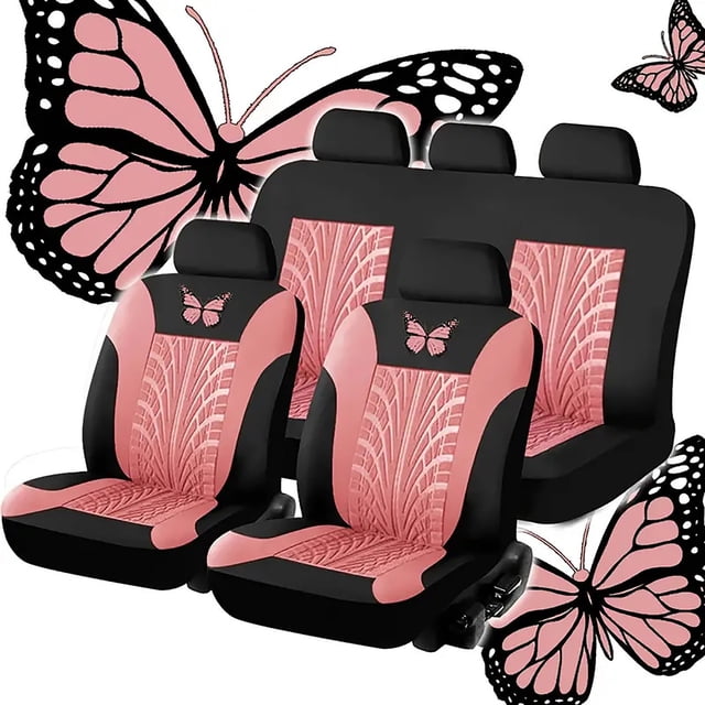 HIGERH Universal Car Seat Covers Set | 9-Piece Full Set for 5-Seater | Embroidered Design with Memory Silk Wadding | Breathable, Non-Slip & Comfortable Seat Cushions