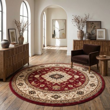 Rug Branch Majestic Collection Traditional Round Area Rug (5x5 feet) - 5'3" x 5'3", Cream Black