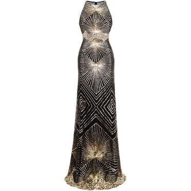 Angel Fashions Robe de Soirée Longue Scintillante à Colonne Art Déco en Sequins Dorés pour Femmes