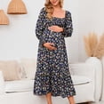 thumbnail image 1 of PEZHADA Mode d'Automne pour Femmes,Vêtements de Maternité pour Femmes,Robe Longue Décontractée et Aguichant pour Femmes Enceintes avec Petite Impression Florale en Mousseline à Col et Manches Longues, 1 of 5