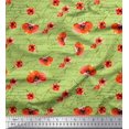 thumbnail image 1 of Soimoi Green Modal Satin Fabric Text & Poppy Floral Printed Fabric 1 Yard 42 Inch Wide, 1 of 3