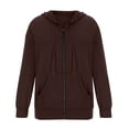 thumbnail image 4 of PEZHADA Économies d'Automne Chandail à Capuchon à Fermeture à Glissière Décontracté pour Femme, Veste Ouverte à l'Avant, Coupe Ample, Manteau à Manches Longues avec Cordon, Chandail à Capuchon avec Poche, Café, 4 of 5