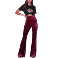 thumbnail image 1 of Women Velvet Flared Trousers, Solid Color High Waist Wide Leg Long Pants, 1 of 8