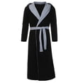 thumbnail image 4 of Men's Color Blocked Velvet Bathrobe Pajama Sleeping Robe with Hood, 4 of 7
