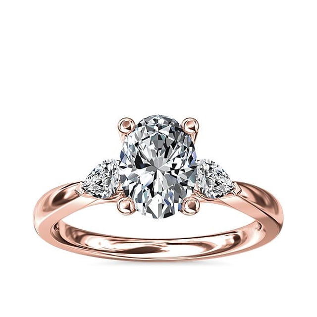 0.70 Carat Excellent Oval Cut Real Diamond Latest Design Three Stone Engagement Ring for Ladies Solid 14K Rose Gold Size 7.5