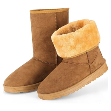 GPCT Bottes de Neige pour Femmes Dames Imperméables en Faux Suède Bottes Mi-Mollet Doublure en Fourrure Chaude Chaussures
