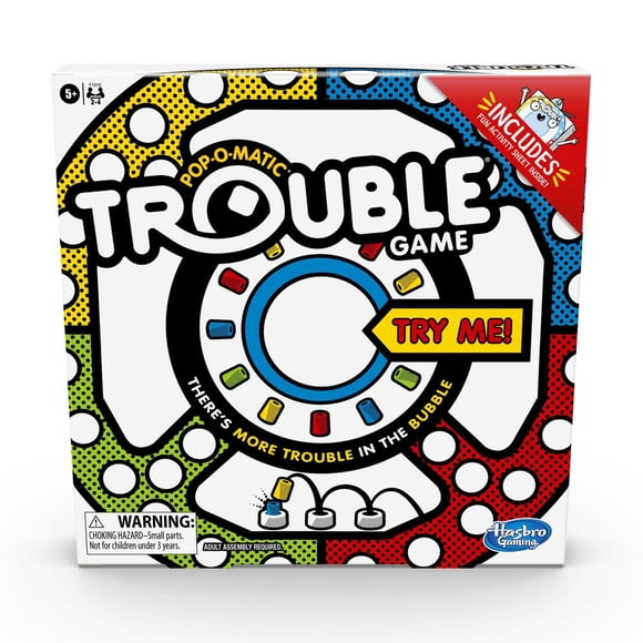 Trouble, inclut feuillet d'activités pour enfants, dès 5 ans, jeu de plateau pour 2 à 4 joueurs