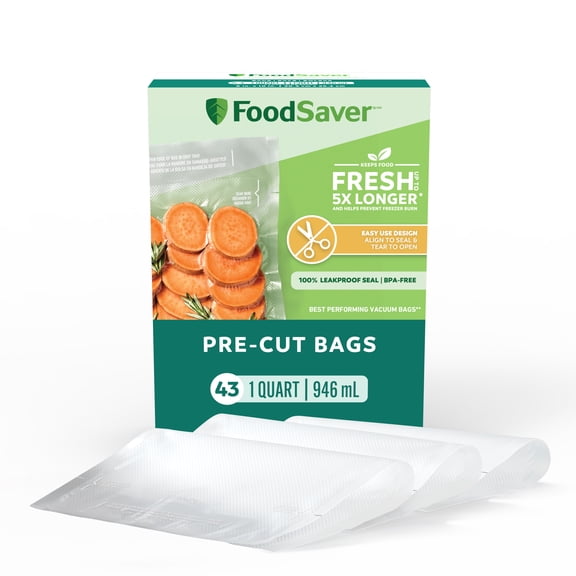 Sacs sous vide prédécoupés de 946 mL (1 pinte) FoodSaver, aligner pour sceller et déchirer pour ouvrir, paquet de 43