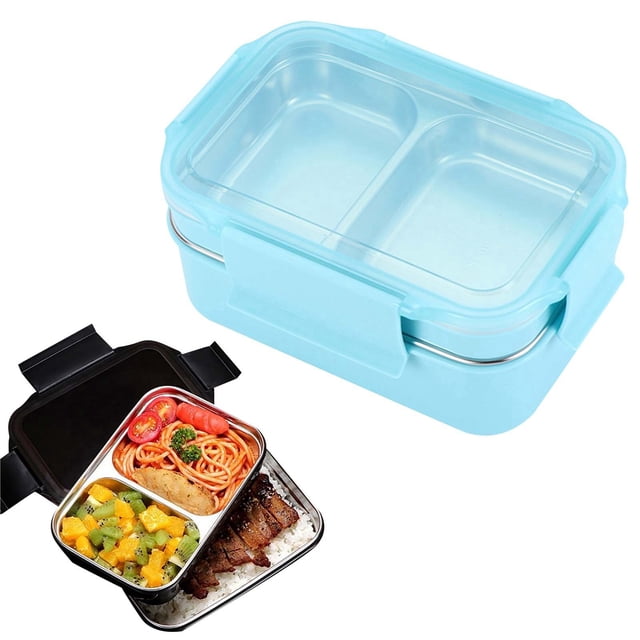 SIfdSeng Portion Snack Containers Compartments Lunchbox with Stainless Box 1500Ml Steel Double Layer Lunch Kitchen,Dining and Bar Reusable Snack Bags Alternative 2 Compartment Snack Container