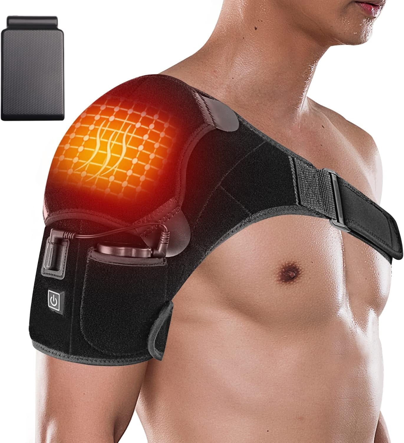 Heated Shoulder Brace Wrap with Battery,Portable Electric Wireless Heating Pad with Hot Cold Therapy for Left Right Shoulder,Cordless Shoulder Heating Pad for Men Women