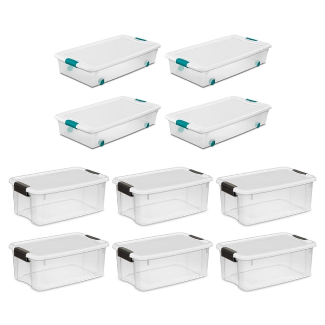 Sterilite 4 Ensembles Bac de Rangement à Roulettes de 56 Qt et 6 Ensembles Contenant de Rangement de 18 Qt