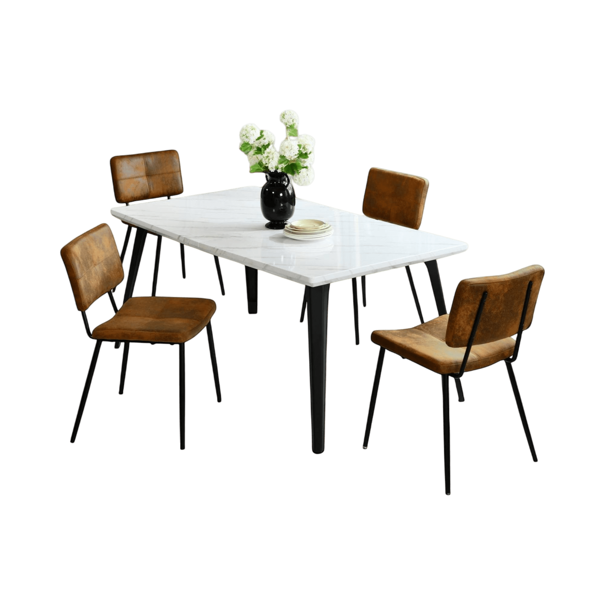 Ensemble de salle à manger élégant 5 pièces Homy Casa avec chaises en simili-suède et table en imitation noyer de 160 cm