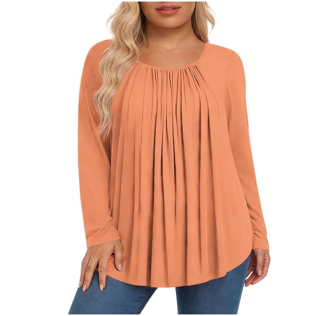 Hauts pour Femmes Grande Taille, Chemises Décontractées à Manches Longues Coupe Décontractée, Blouses à Col Rond T-Shirt Surdimensionné Confortable, Tenue d'Intérieur Tendance 2026 pour Usage Quotidien