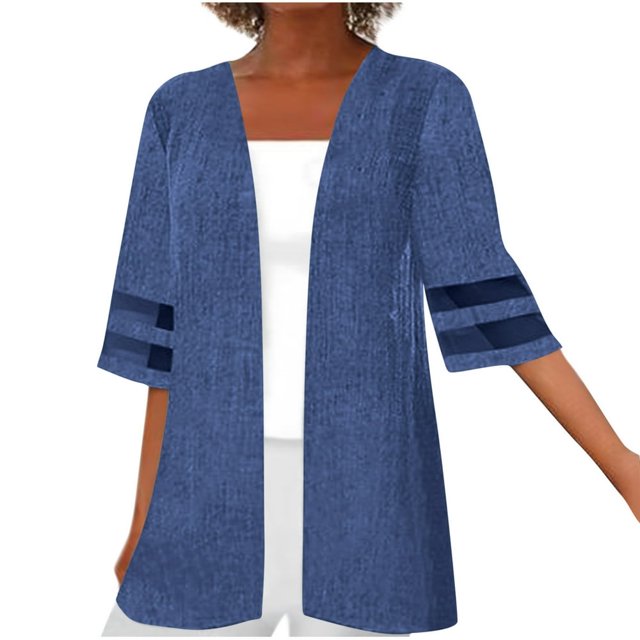 PENGXIANG Cardigan Ouvert pour Femmes Manches Courtes Léger Habillé Veste Décontractée d'Automne