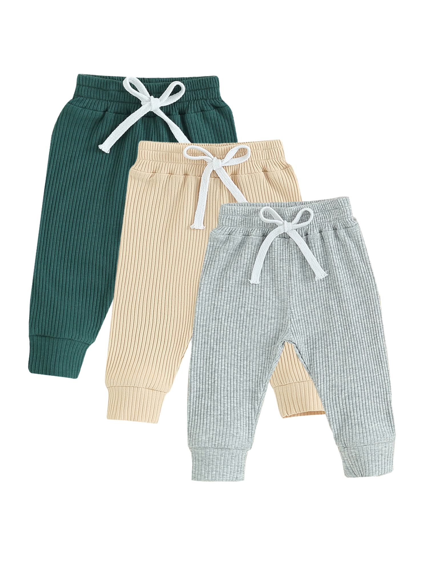 Faithtur Toddler 3 Piece Long Pants Winter Baby Solid Color Slim Fit Ribbed Bottom Infant Knitted Pull-Up Pants