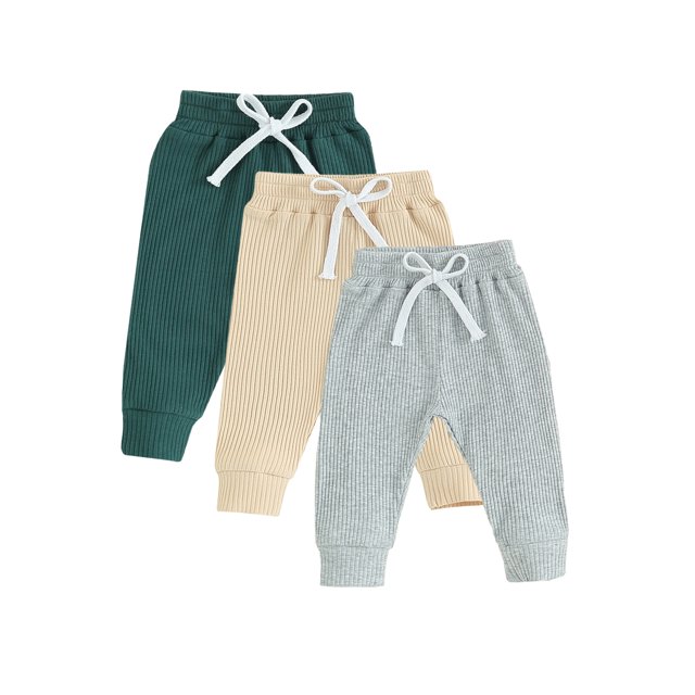 Faithtur Toddler 3 Piece Long Pants Winter Baby Solid Color Slim Fit Ribbed Bottom Infant Knitted Pull-Up Pants