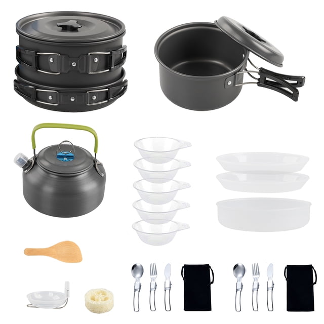 TFixol Compact Outdoor Cookware Set with Foldable Handles, Non-Stick Pots & Pans, and Essential Accessories for Camping and Hiking