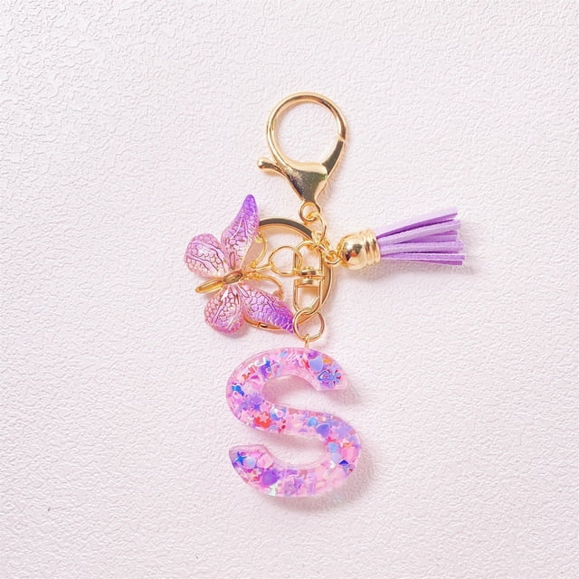 TopLLC Tools&Home Improvement Initial Letter Keychains For Women Tassel Purple Cute Car Keychain For Wallet Backpack Bag A chopper