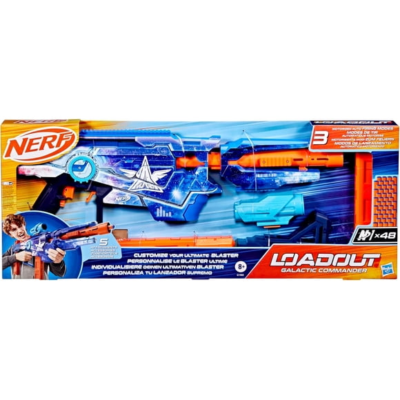 Nerf Armement Commandant Galactique Blaster Motorisé, 3 Modes de Tir, 3 Accessoires d'Attache, 48 Fléchettes Nerf N1, Jouets et Cadeaux pour Enfants, 8 Ans et +