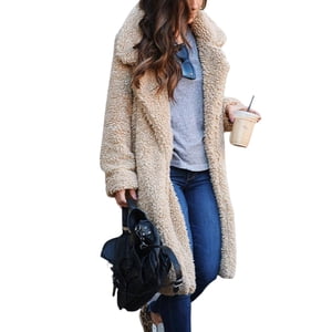 Bagilaanoe Women Ladies Lapel Teddy Bear Coat Faux Fur Fleece Jacket Overcoat Long Parka Outerwear