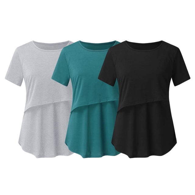 DPTALR Blouse d'Allaitement à Manches Courtes pour Grossesse, Couleur Unie, Col Rond
