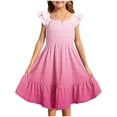 thumbnail image 1 of MIASHUI Robes pour Filles à Manches Volantées Extensibles, Coupe Trapèze Évasée, Robe d'École, Rose Vif, 11-12 Ans, 1 of 5