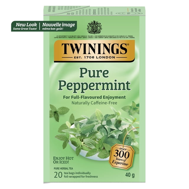 Twinings Pure Peppermint Herbal Tea Bags, Fresh & Invigorating, Naturally Caffeine Free, 20 Count